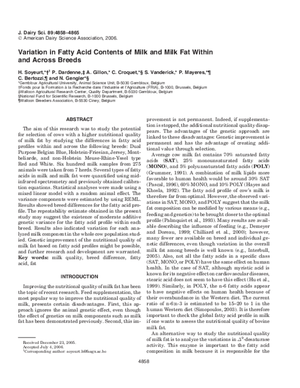 (PDF) Variation in Fatty Acid Contents of Milk and Milk Fat Within and ...