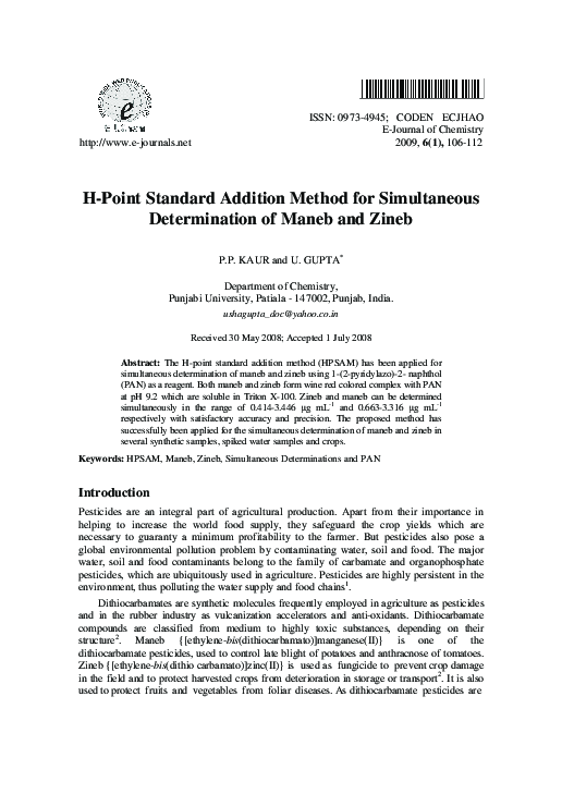 (PDF) H-point standard addition method for simultaneous determination ...