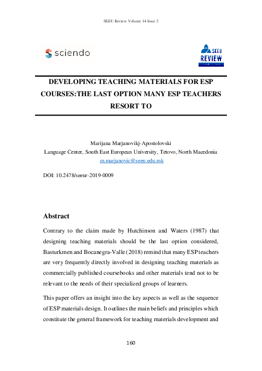 (PDF) Developing Teaching Materials for ESP Courses: The Last Option ...