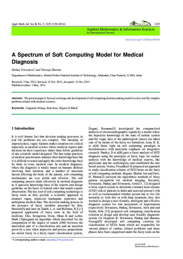 (PDF) A Spectrum of Soft Computing Model for Medical Diagnosis