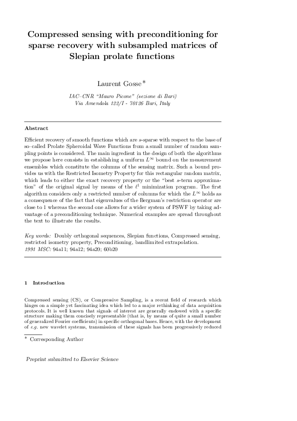 (PDF) Compressed sensing with preconditioning for sparse recovery with ...