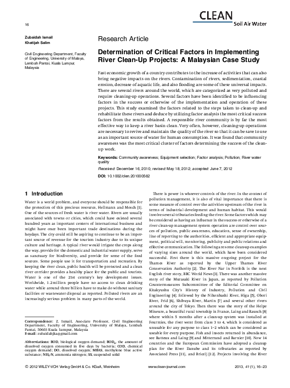 (PDF) Determination of Critical Factors in Implementing River Clean-Up ...
