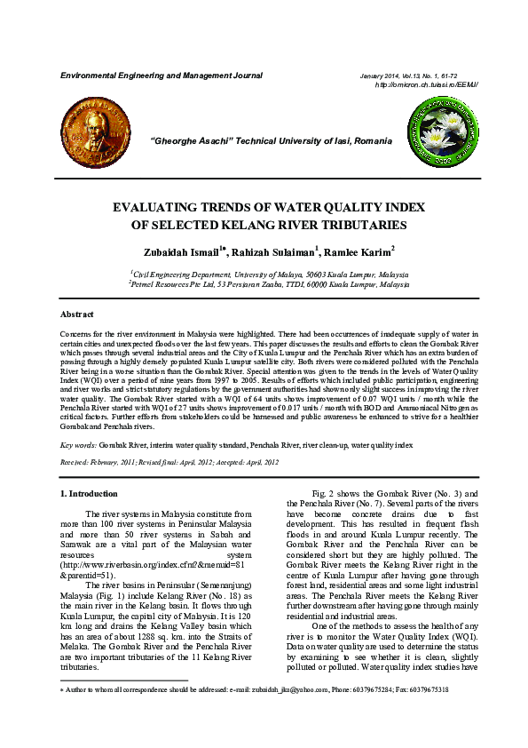 (PDF) Evaluating Trends of Water Quality Index of Selected Kelang River ...