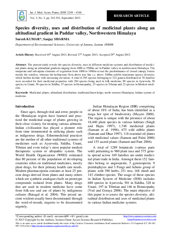 (PDF) Species diversity, uses and distribution of medicinal plants ...