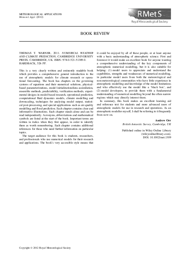 (PDF) Thomas T. Warner, 2011. Numerical Weather and Climate Prediction ...