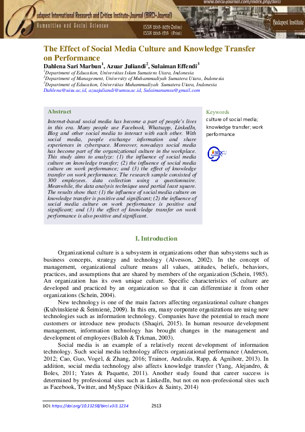 (PDF) The Effect of Social Media Culture and Knowledge Transfer on ...