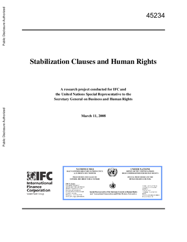 (PDF) Stabilization clauses and human rights