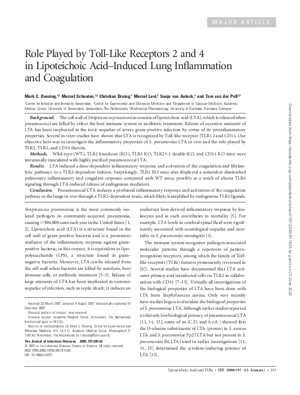 (PDF) Role Played by Toll‐Like Receptors 2 and 4 in Lipoteichoic Acid ...