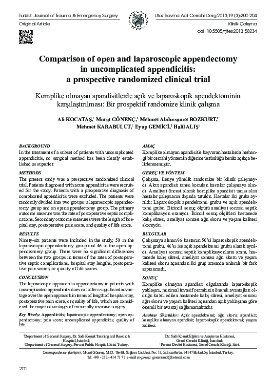 (PDF) The comparison of open and laparoscopic appendectomy in ...