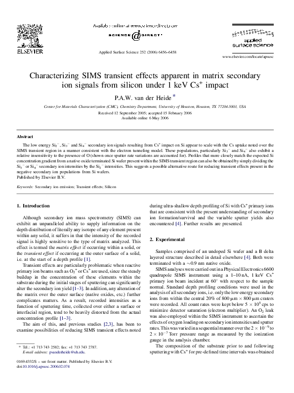 (PDF) Characterizing SIMS transient effects apparent in matrix ...