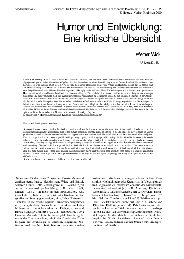 (PDF) Humor und Entwicklung: Eine kritische Übersicht