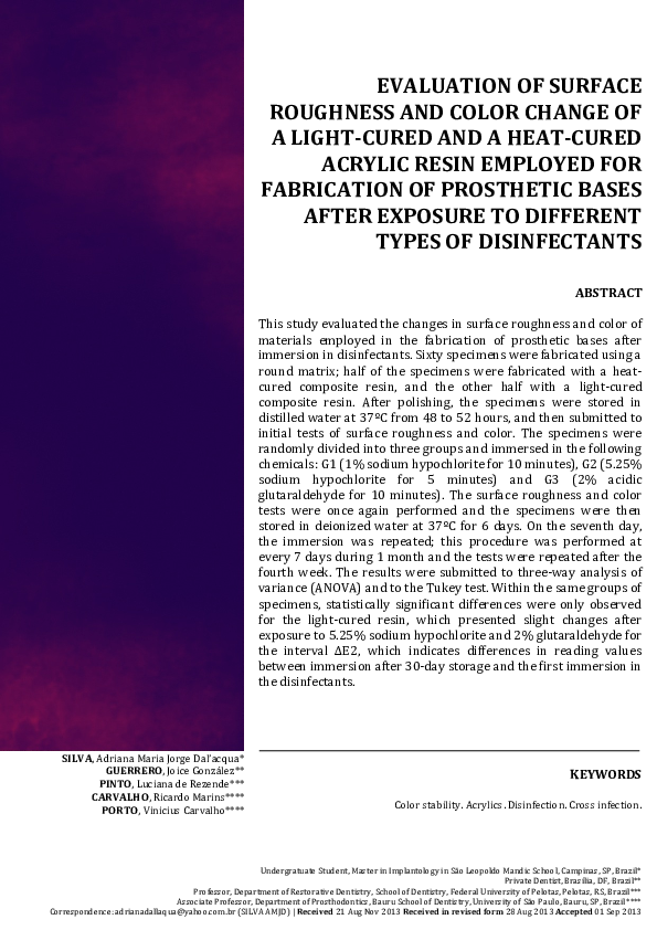 (PDF) Evaluation of surface roughness and color change of a light-cured ...