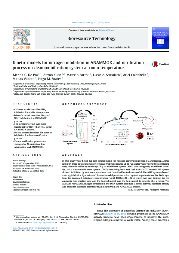 (PDF) Kinetic models for nitrogen inhibition in ANAMMOX and ...