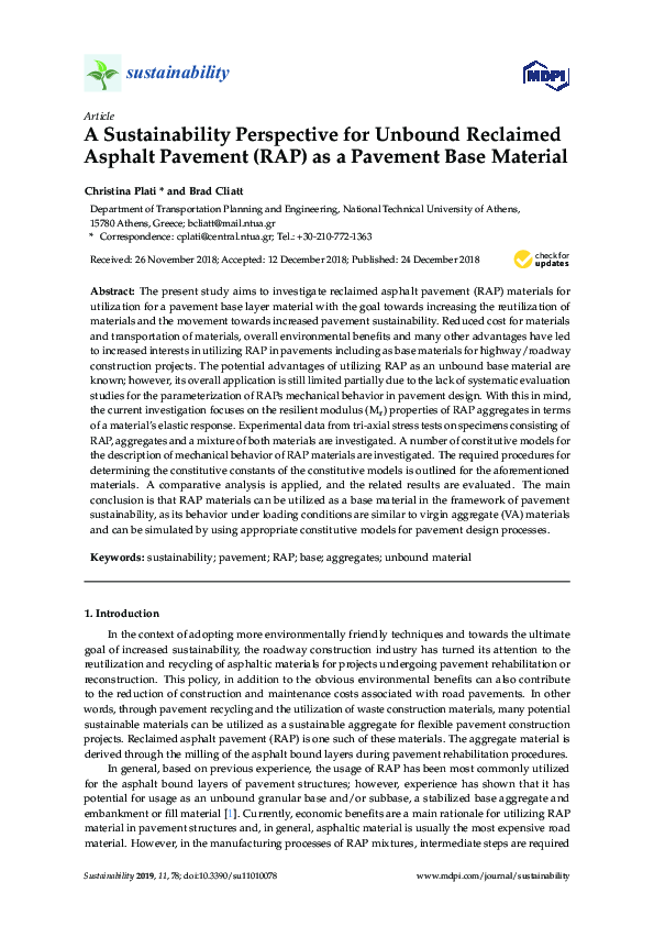 (PDF) A Sustainability Perspective for Unbound Reclaimed Asphalt ...