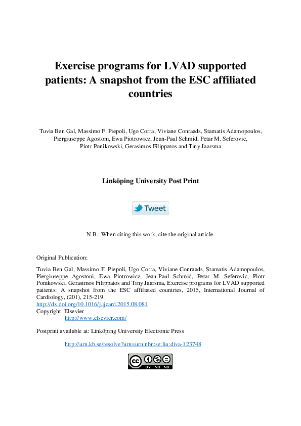 (PDF) Exercise programs for LVAD supported patients: A snapshot from ...