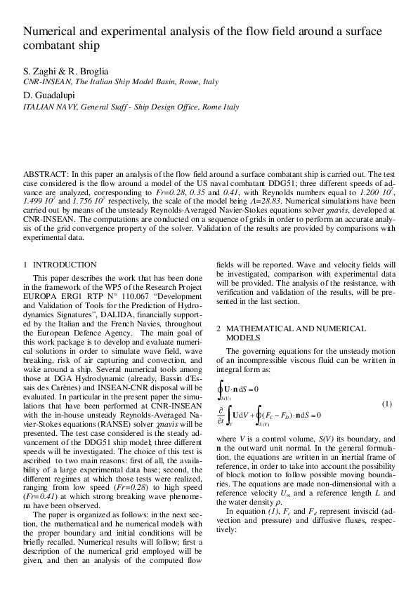 (PDF) Numerical and Experimental Analysis of the Flow Field around a ...