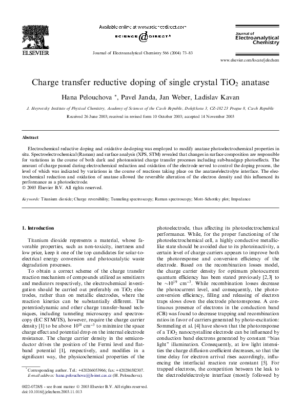 (PDF) Charge transfer reductive doping of single crystal TiO2 anatase