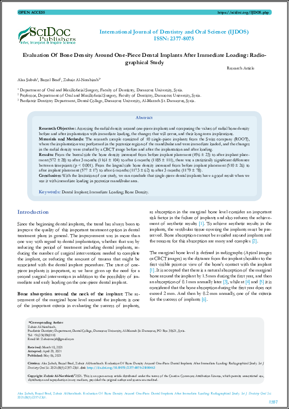 (PDF) Evaluation Of Bone Density Around One-Piece Dental Implants After ...