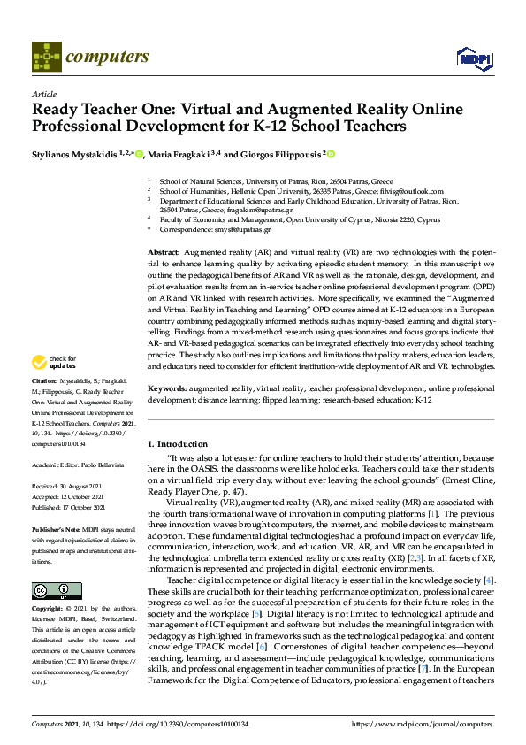 (PDF) Ready Teacher One: Virtual and Augmented Reality Online ...