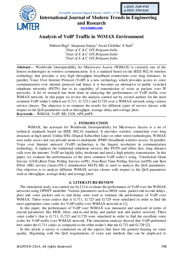 (PDF) Analysis of VoIP Traffic in WiMAX Environment