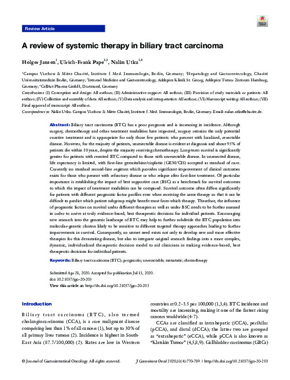 (PDF) A review of systemic therapy in biliary tract carcinoma