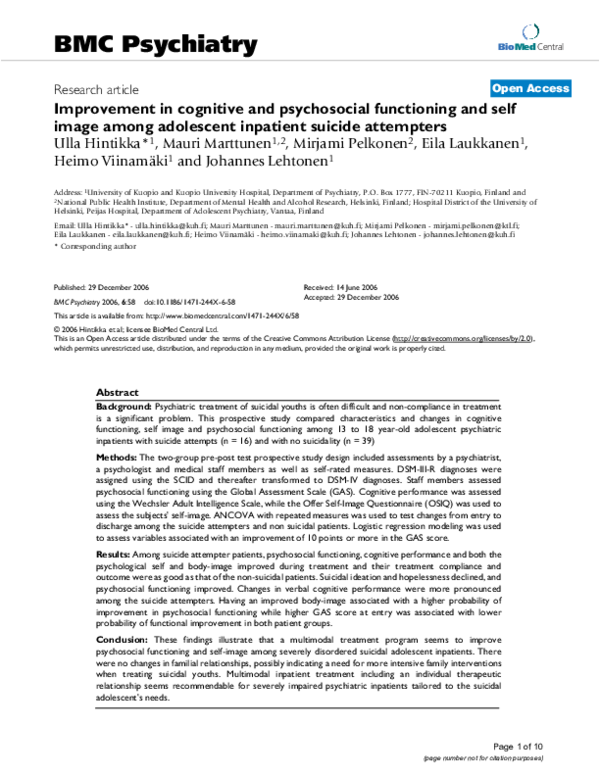 (PDF) Improvement in cognitive and psychosocial functioning and self ...