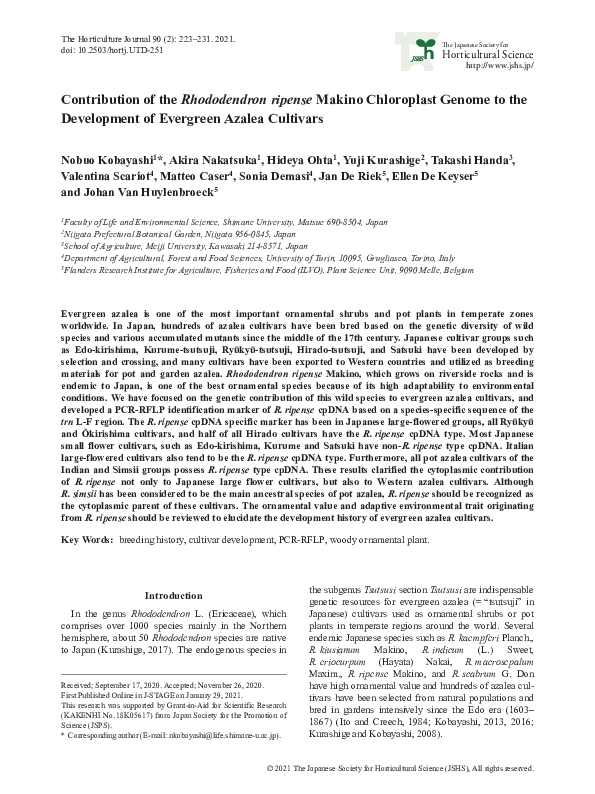(PDF) Contribution of the Rhododendron ripense Makino Chloroplast ...