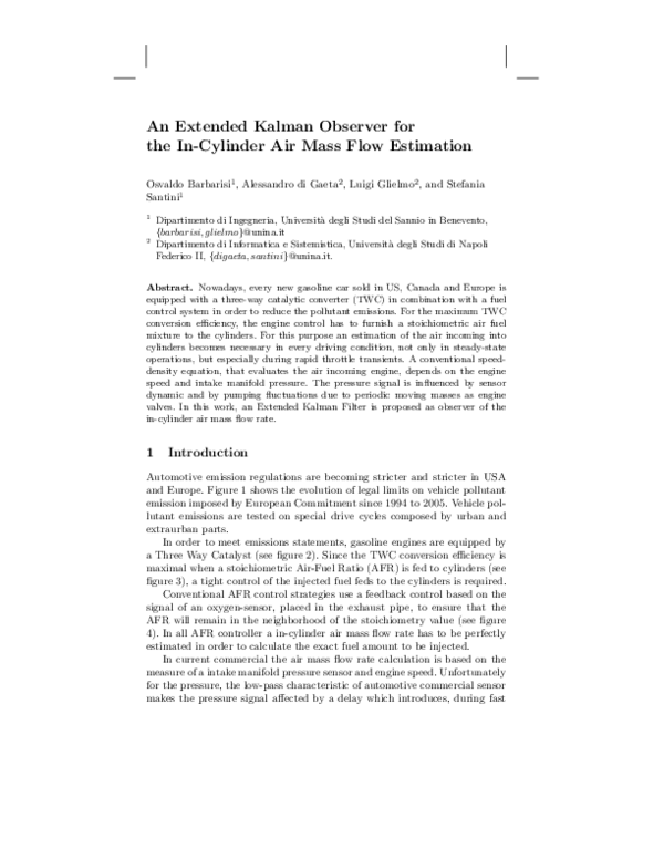 (PDF) An Extended Kalman Observer for the InCylinder Air Mass Flow