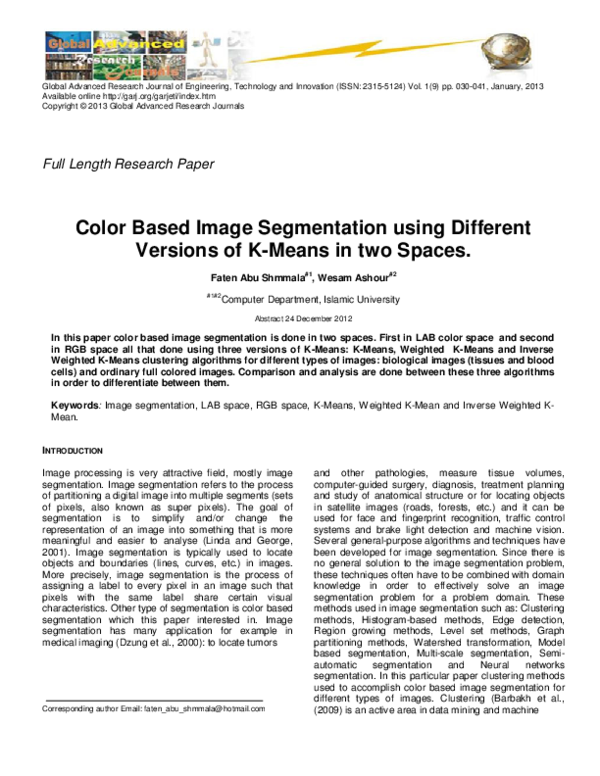 (PDF) Color Based Image Segmentation using Different Versions of K ...