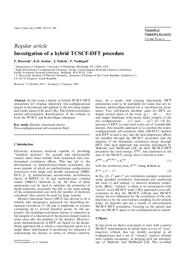 (PDF) Investigation of a hybrid TCSCF-DFT procedure