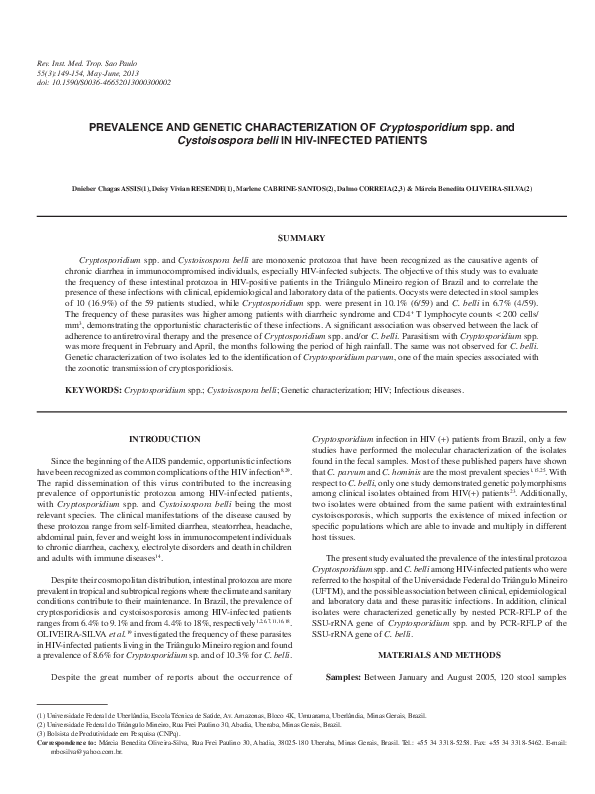 (PDF) Prevalence and genetic characterization of Cryptosporidium spp ...