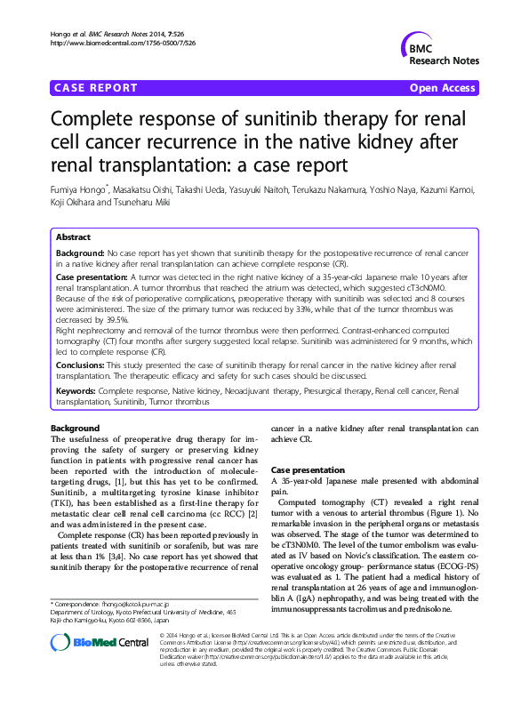 (PDF) Complete response of sunitinib therapy for renal cell cancer ...