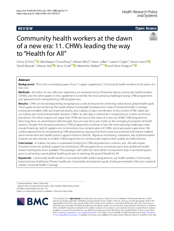 (PDF) Community health workers at the dawn of a new era: 11. CHWs ...
