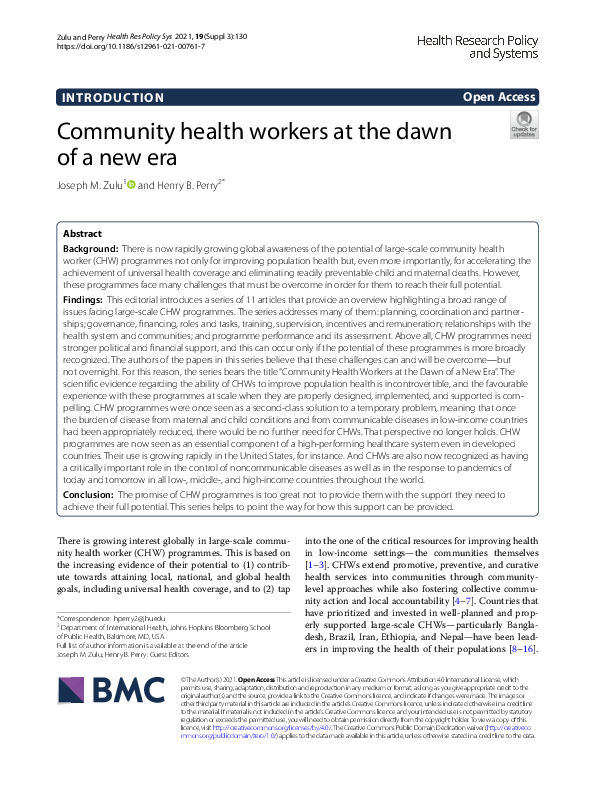 (PDF) Community health workers at the dawn of a new era