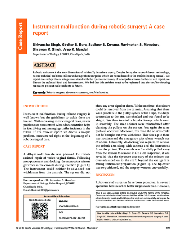 (PDF) Instrument malfunction during robotic surgery A case report dr