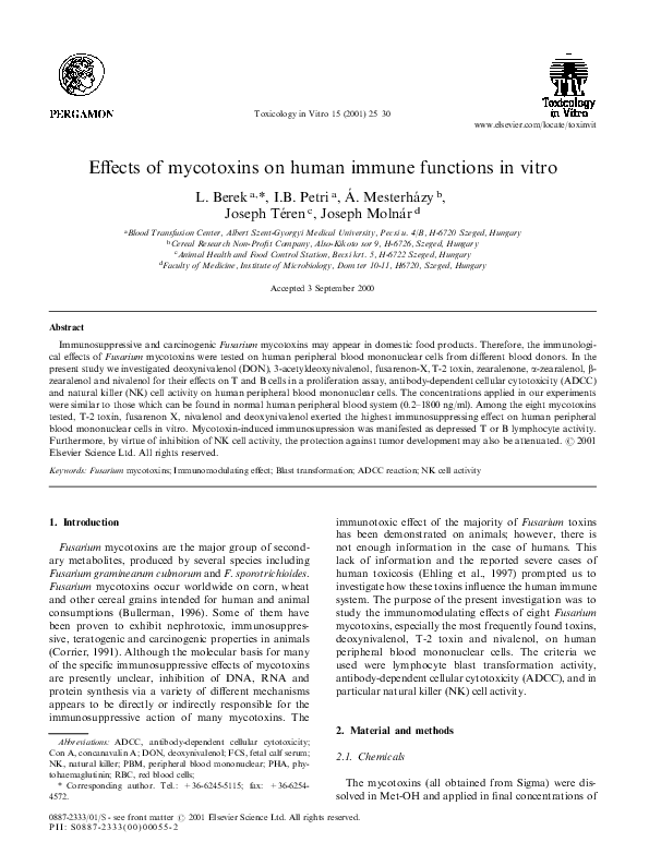 (PDF) Effects of mycotoxins on human immune functions in vitro