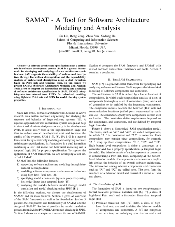 (PDF) SAMAT - A Tool for Software Architecture Modeling and Analysis