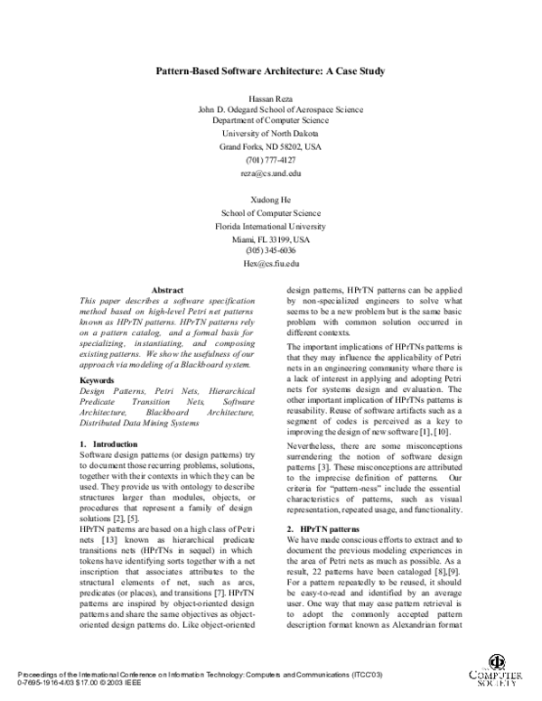 (PDF) Pattern-based software architecture: a case study