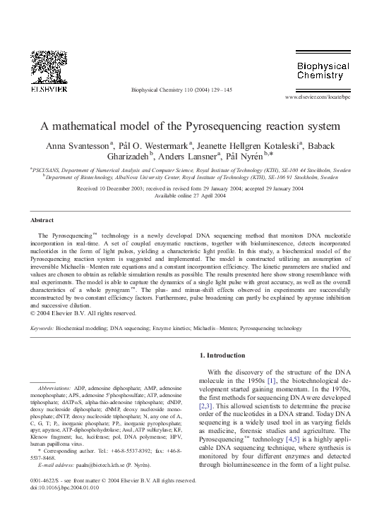 (PDF) A mathematical model of the Pyrosequencing reaction system