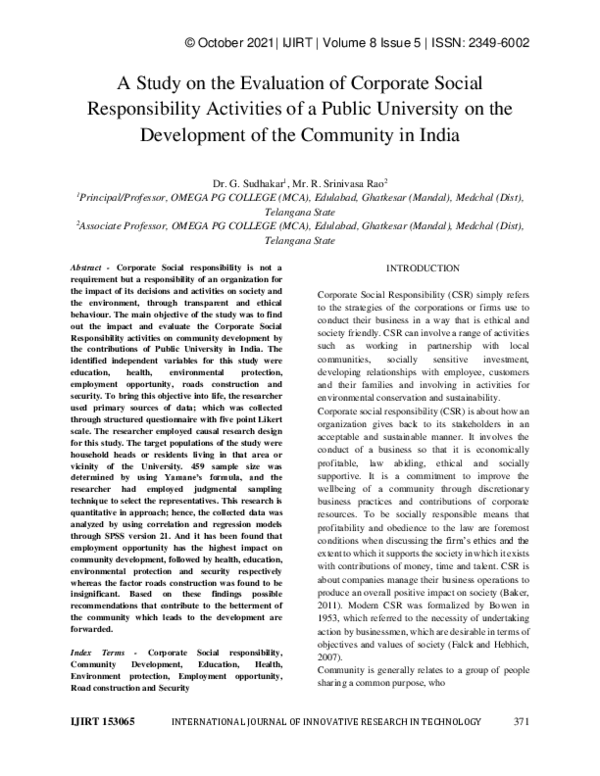 (PDF) A Study on the Evaluation of Corporate Social Responsibility ...