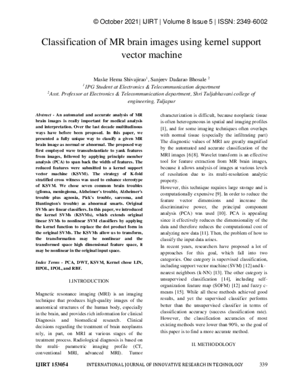 (PDF) Classification of MR brain images using kernel support vector machine