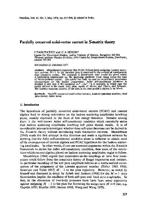  pdf partially conserved axial vector current ins matrix theory