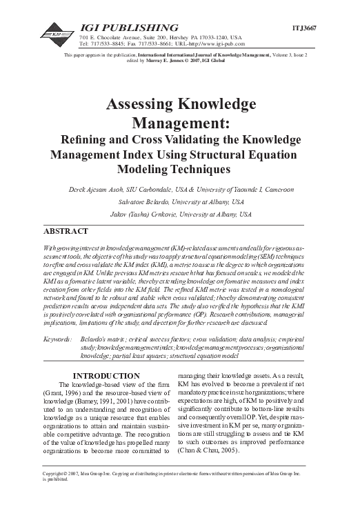 (PDF) Assessing Knowledge Management