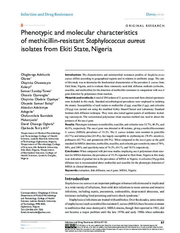 (PDF) Phenotypic and molecular characteristics of methicillin-resistant ...