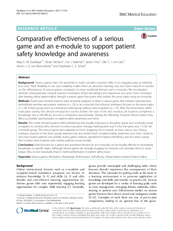 (PDF) Comparative effectiveness of a serious game and an e-module to ...