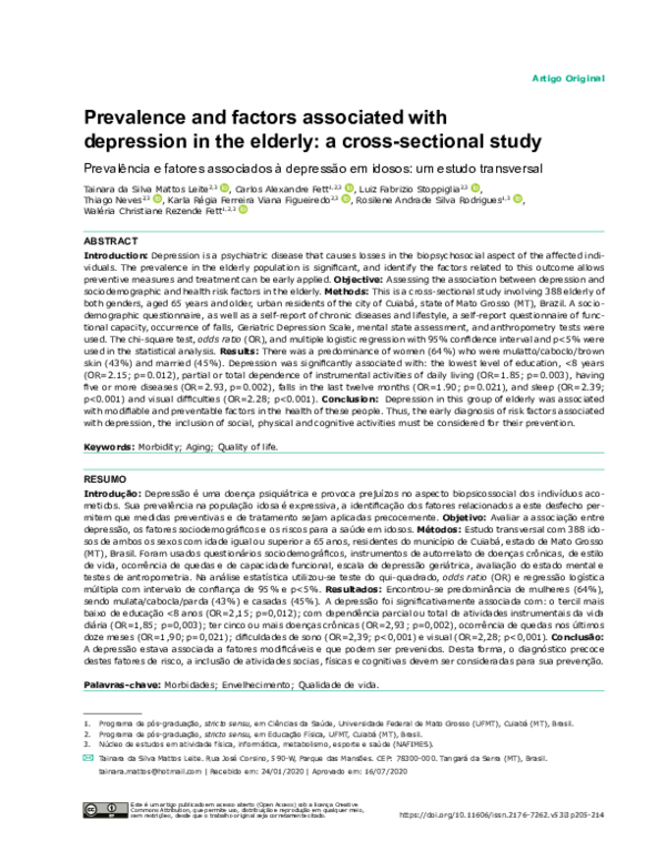 (PDF) Prevalence and factors associated with depression in the elderly ...