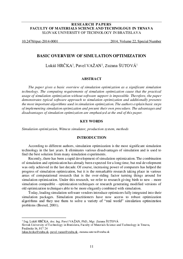 (PDF) Basic Overview of Simulation Optimization