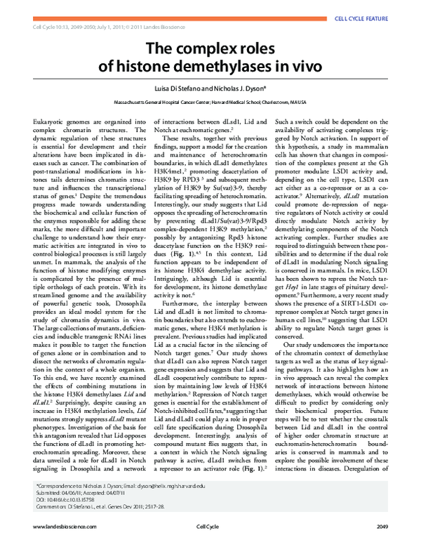 (PDF) The complex roles of histone demethylases in vivo