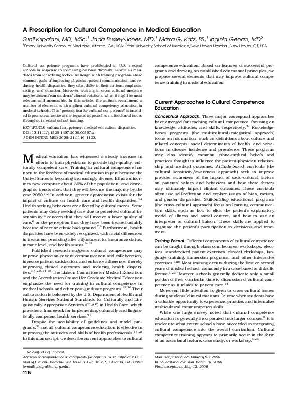 (PDF) A prescription for cultural competence in medical education