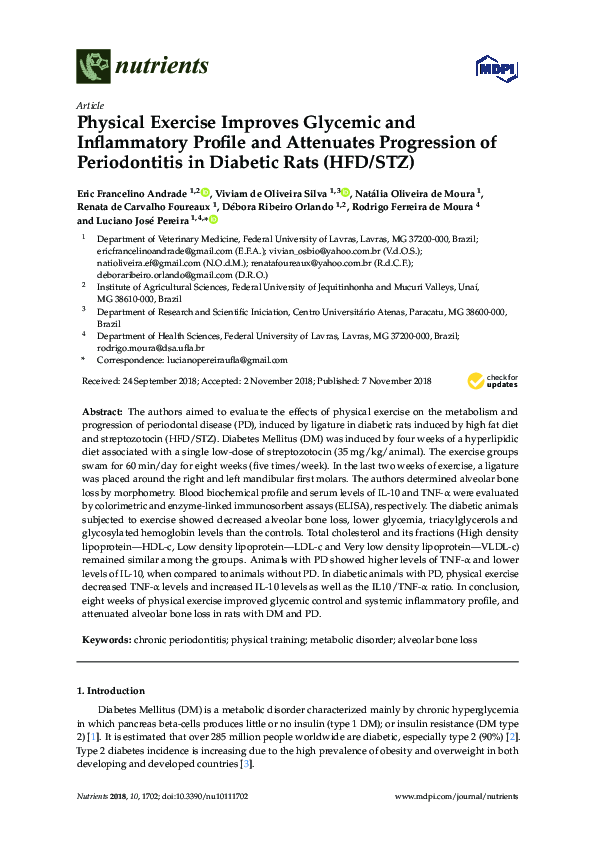 (PDF) Physical Exercise Improves Glycemic and Inflammatory Profile and ...